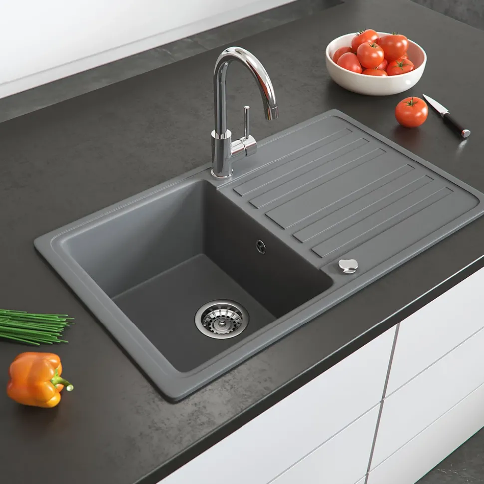 Spülbecken Grau 76.5 x 46 cm mit Trockenplatz Bergström
