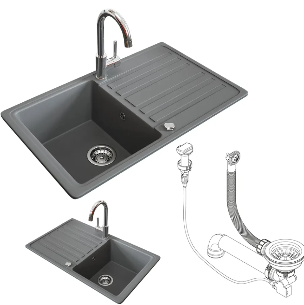 Spülbecken Grau 76.5 x 46 cm mit Trockenplatz Bergström