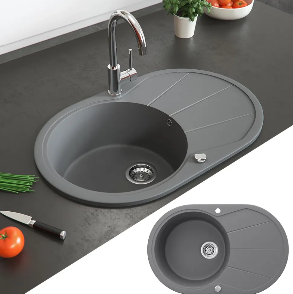 Spülbecken Grau 78 x 50 cm Rund mit Trockenplatz Bergström