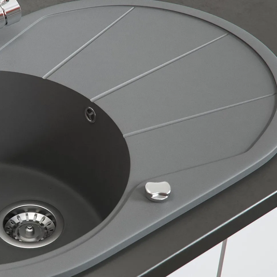 Spülbecken Grau 78 x 50 cm Rund mit Trockenplatz Bergström