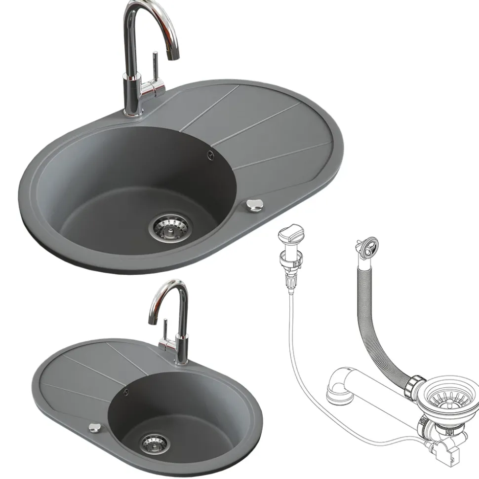Spülbecken Grau 78 x 50 cm Rund mit Trockenplatz Bergström