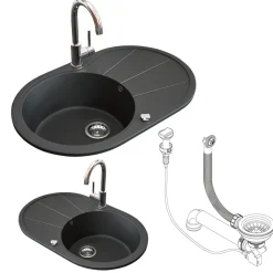 Spülbecken Schwarz 78 x 50 cm Rund mit Trockenplatz Bergström