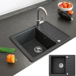 Spülbecken Schwarz 57.5 x 46 cm mit Trockenplatz Bergström