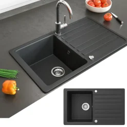 Spülbecken Schwarz 76.5 x 46 cm mit Trockenplatz Bergström