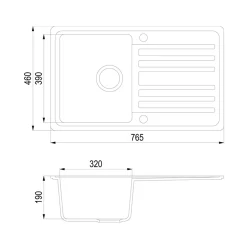 Spülbecken Schwarz 76.5 x 46 cm mit Trockenplatz Bergström