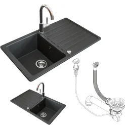 Spülbecken Schwarz 76.5 x 46 cm mit Trockenplatz Bergström