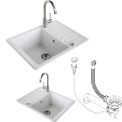 Spülbecken Weiß 57.5 x 46 cm mit Trockenplatz Bergström