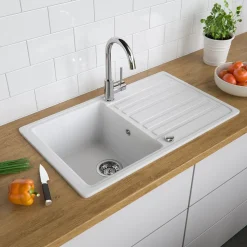 Spülbecken Weiß 76.5 x 46 cm mit Trockenplatz Bergström