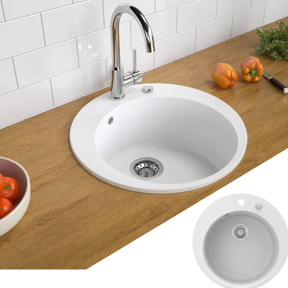 Spülbecken Weiß 50.5 x 50.5 cm Rund Bergström