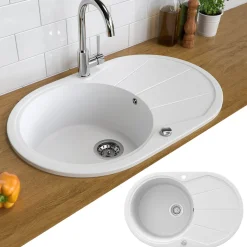 Spülbecken Weiß 78 x 50 cm Rund mit Trockenplatz Bergström