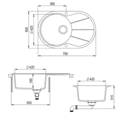 Spülbecken Weiß 78 x 50 cm Rund mit Trockenplatz Bergström