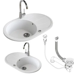 Spülbecken Weiß 78 x 50 cm Rund mit Trockenplatz Bergström