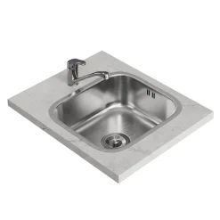 Spülbecken Flova Stahl 39 x 44 cm Set mit Armatur, Zulauf und Ablauf Vicco