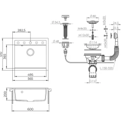 Spülbecken Paris Grau 57 x 51 cm Bergström