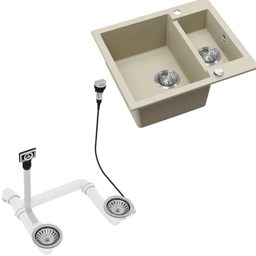 Spülbecken Prag Beige 58 x 50 cm mit 2 Spülen Bergström