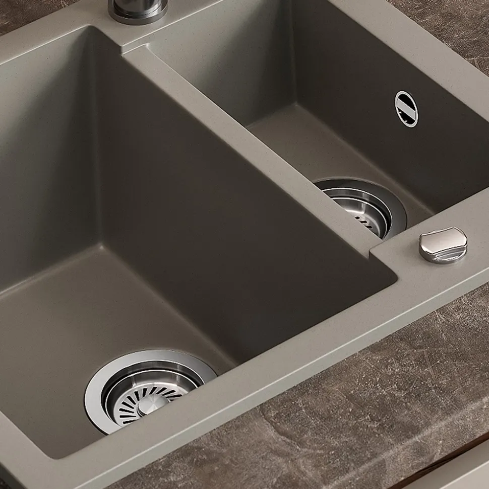 Spülbecken Prag Beton 58 x 50 cm mit 2 Spülen Bergström