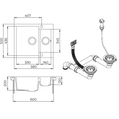 Spülbecken Prag Grau 58 x 50 cm mit 2 Spülen Bergström