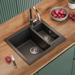 Spülbecken Prag Schwarz 58 x 50 cm mit 2 Spülen Bergström