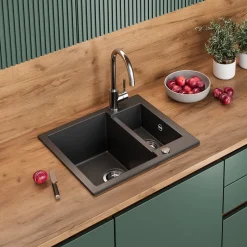Spülbecken Prag Schwarz 58 x 50 cm mit 2 Spülen Bergström