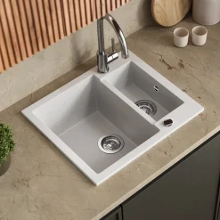 Spülbecken Prag Weiß 58 x 50 cm mit 2 Spülen Bergström