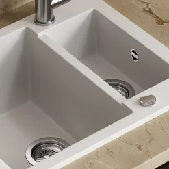 Spülbecken Prag Weiß 58 x 50 cm mit 2 Spülen Bergström