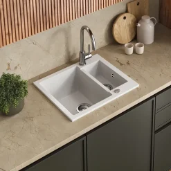 Spülbecken Prag Weiß 58 x 50 cm mit 2 Spülen Bergström