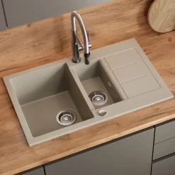 Spülbecken Seattle Beige 80 x 50 cm mit 2 Spülbecken & Trockenplatz Bergström