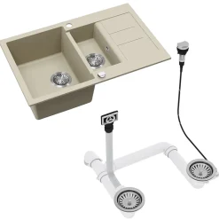 Spülbecken Seattle Beige 80 x 50 cm mit 2 Spülbecken & Trockenplatz Bergström