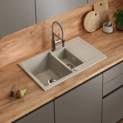 Spülbecken Seattle Beige 80 x 50 cm mit 2 Spülbecken & Trockenplatz Bergström