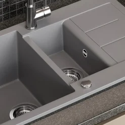 Spülbecken Seattle Grau 80 x 50 cm mit 2 Spülbecken & Trockenplatz Bergström