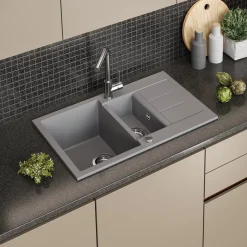 Spülbecken Seattle Grau 80 x 50 cm mit 2 Spülbecken & Trockenplatz Bergström