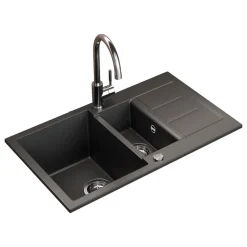 Spülbecken Seattle Schwarz 80 x 50 cm mit 2 Spülbecken & Trockenplatz Bergström