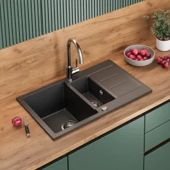 Spülbecken Seattle Schwarz 80 x 50 cm mit 2 Spülbecken & Trockenplatz Bergström