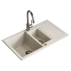 Spülbecken Seattle Weiß 80 x 50 cm mit 2 Spülbecken & Trockenplatz Bergström