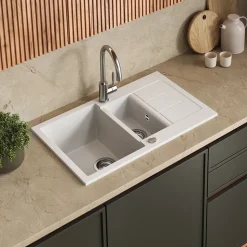 Spülbecken Seattle Weiß 80 x 50 cm mit 2 Spülbecken & Trockenplatz Bergström