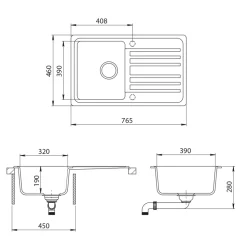 Spülbecken Valencia Weiß 76.5 x 46 cm mit Trockenplatz Bergström