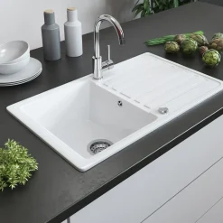 Spülbecken Valencia Weiß 76.5 x 46 cm mit Trockenplatz Bergström