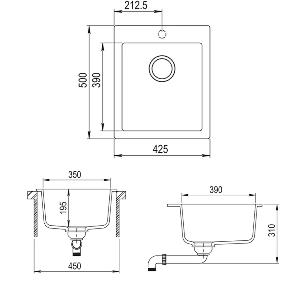 Spülbecken Venice Schwarz 42.5 x 50 cm Bergström