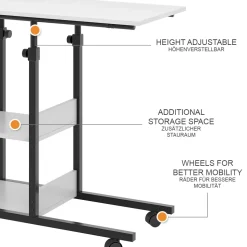 Stubentisch Liam Weiß 89 x 40 cm mit Rollen Vicco