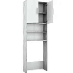 Toilettenschrank Beton/Weiß 64 x 190 cm mit 2 Türen Vicco