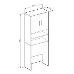 Toilettenschrank Beton/Weiß 64 x 190 cm mit 2 Türen Vicco
