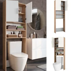 Toilettenschrank Sonoma/Weiß 64 x 190 cm mit 2 Türen Vicco