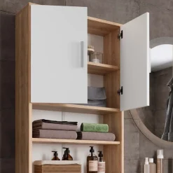 Toilettenschrank Sonoma/Weiß 64 x 190 cm mit 2 Türen Vicco