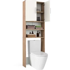 Toilettenschrank Sonoma/Weiß 64 x 190 cm mit 2 Türen Vicco
