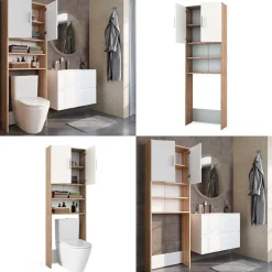 Toilettenschrank Sonoma/Weiß 64 x 190 cm mit 2 Türen Vicco