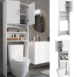 Toilettenschrank Weiß 64 x 190 cm mit 2 Türen Vicco