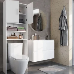 Toilettenschrank Weiß 64 x 190 cm mit 2 Türen Vicco