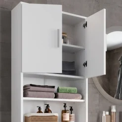 Toilettenschrank Weiß 64 x 190 cm mit 2 Türen Vicco