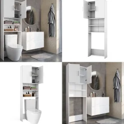 Toilettenschrank Weiß 64 x 190 cm mit 2 Türen Vicco