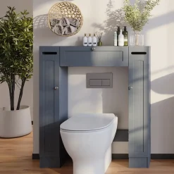 Toilettenschrank Bianco Grau 89 x 99 cm mit 2 Toilettenpapierspendern Vicco